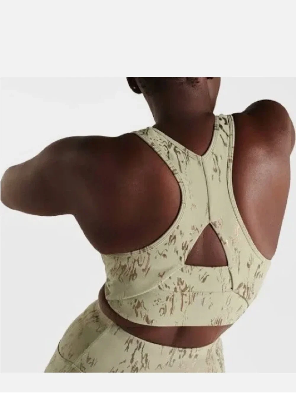 Sweaty Betty Olive Green & Metallic Bronze High-Neck Mesh Inset Sports Bra
